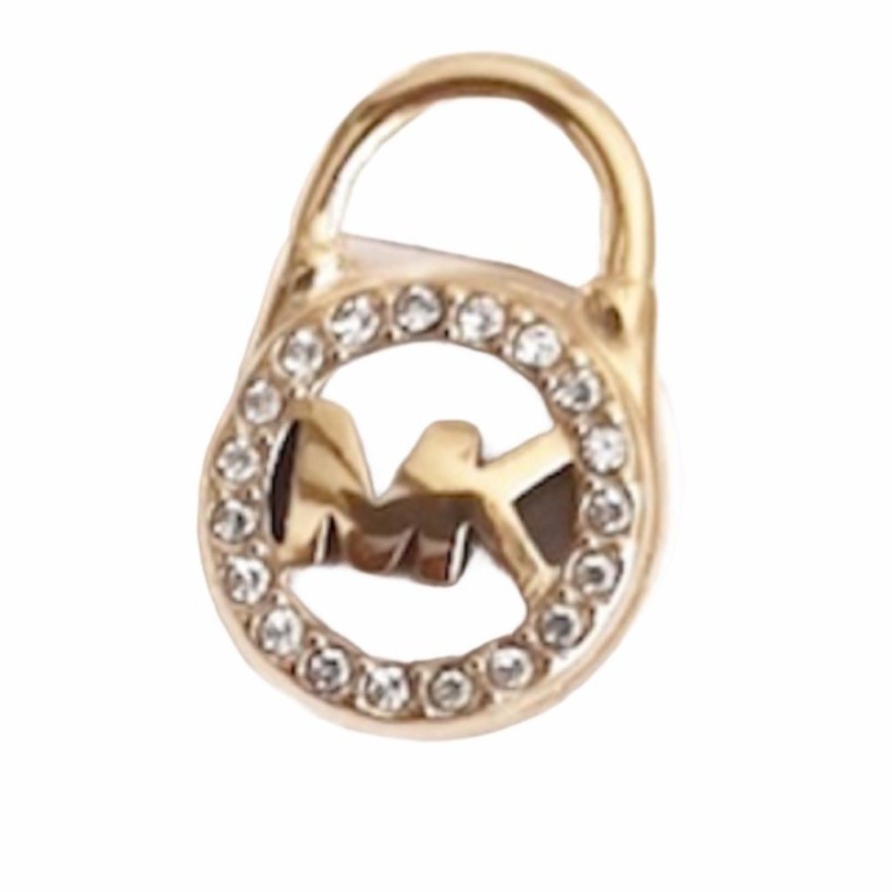 NWT MICHAEL KORS Logo Gold-Tone Pave Lock Earrings - Picture 5 of 6